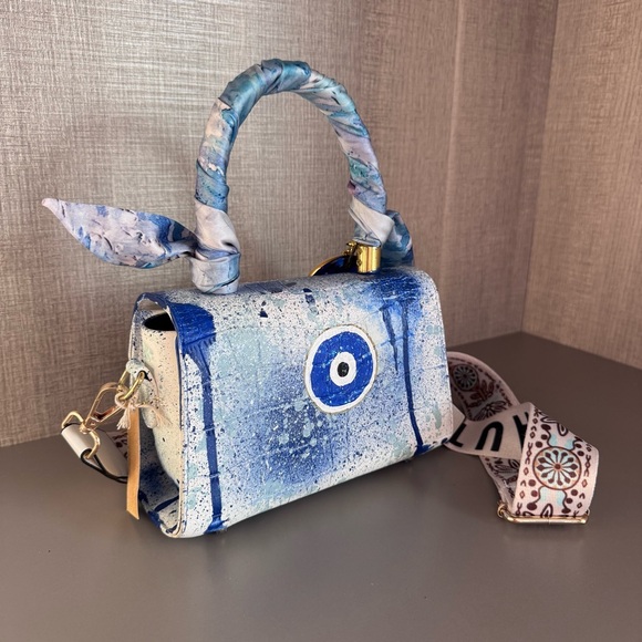 Artistic Crossbody Bag with Evil Eye Design - Picture 12 of 12